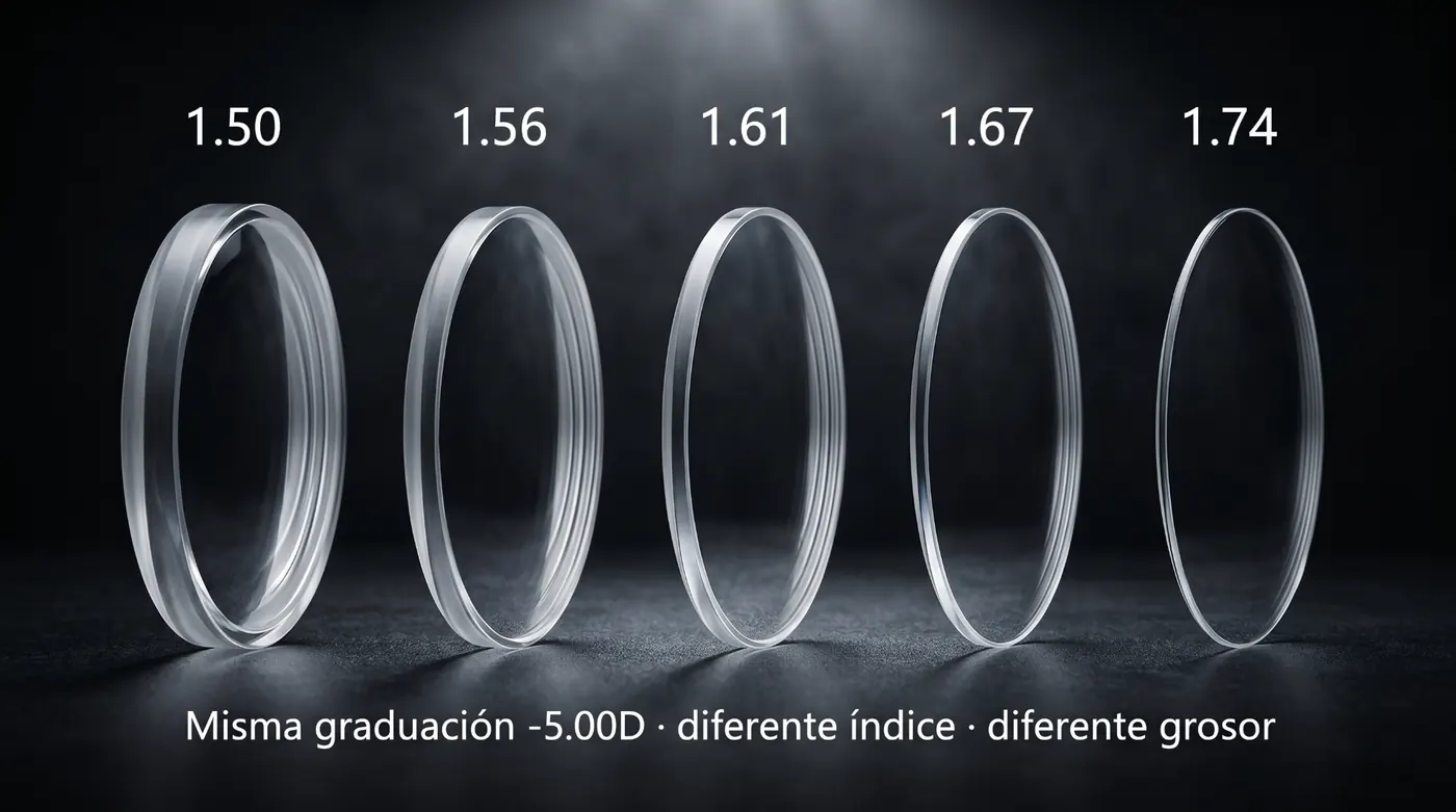 Comparación real de cinco índices del lente